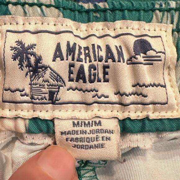 American Eagle Mens Size Medium Blue and Green Tropical Swim Trunks - Picture 3 of 6